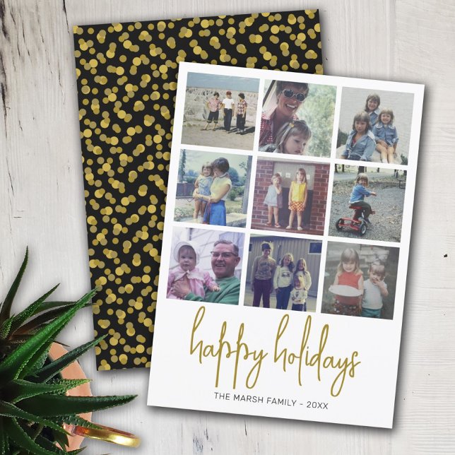 9 Photo Black and Gold Dots - Christmas Happy Holiday Card (Creator Uploaded)