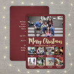 9 Photo Burgundy Merry Christmas Modern Collage<br><div class="desc">Send stylish joyful greetings and share 9 of your favourite pictures with a custom photo collage burgundy and gold foil holiday card. All text on this template is simple to customise to include any wording, such as Merry Christmas, Happy Holidays, Seasons Greetings, New Year Cheers etc. (IMAGE PLACEMENT TIP: An...</div>