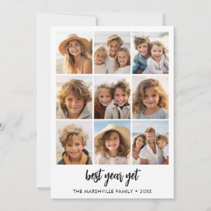 9 Photo Collage Best Year Yet Black Calligraphy Holiday Card