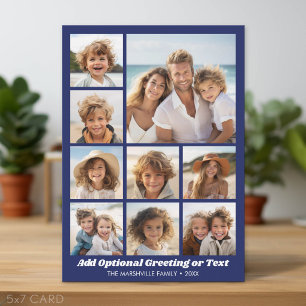 9 Photo Collage Custom Chunky Text - Midnight Blue Holiday Card