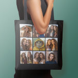 9 Photo Collage Custom Monogram Change Back Colour Tote Bag<br><div class="desc">You can use any photos for this design. Use 9 square photos to create a unique and personal gift. Or you can keep the hipster puppy and make a trendy keepsake. If you need to adjust the pictures,  click on the customise tool to make changes.</div>