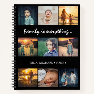 9 Photo Collage Custom Text Family is Everything Notebook