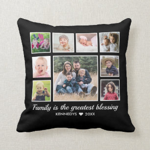 9 Photo Collage Family Quote Monogram Name Cushion