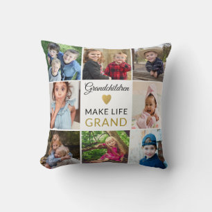 9 Photo Collage Grandchildren Make Life Grand Cushion