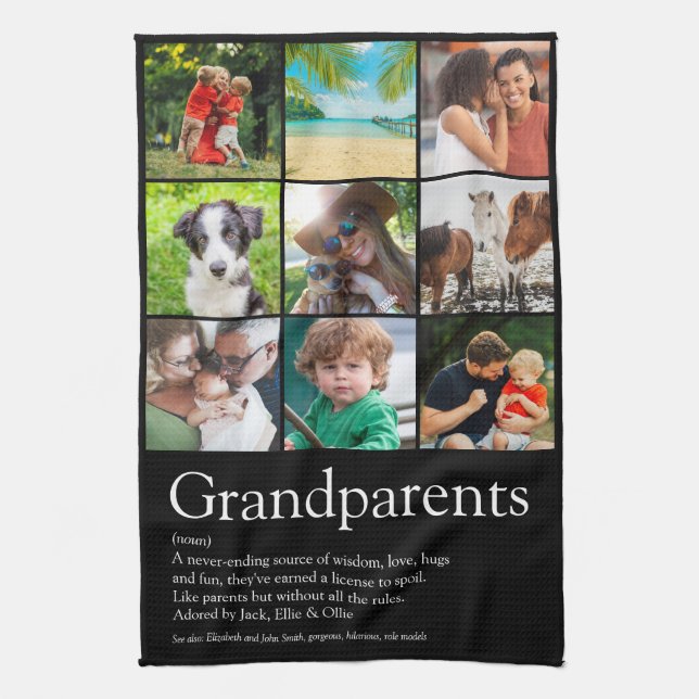 9 Photo Collage Grandparents Definition Tea Towel (Vertical)