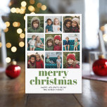 9 Photo Collage Merry Christmas green candy stripe Holiday Card<br><div class="desc">Green and Red - Use nine square photos and make a unique and trendy Merry Christmas greeting with a bright and joyful striped pattern on the back. If you need to move anything around,  click on the customise button to make changes.</div>