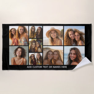 9 Photo Collage Minimalist - Black and White Grid Beach Towel