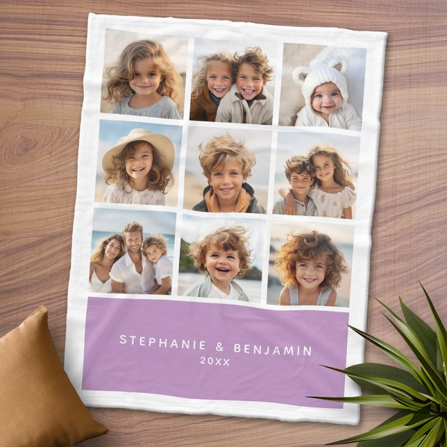 9 Photo Collage Minimalist - name Orchid Box Fleece Blanket (Personalized Fleece Blanket - Add Photos and Text or Customize completely in advanced design area)