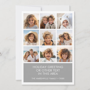 9 Photo Collage Minimalist with Colour Text Box Holiday Card