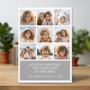 9 Photo Collage Minimalist with Colour Text Box Holiday Card