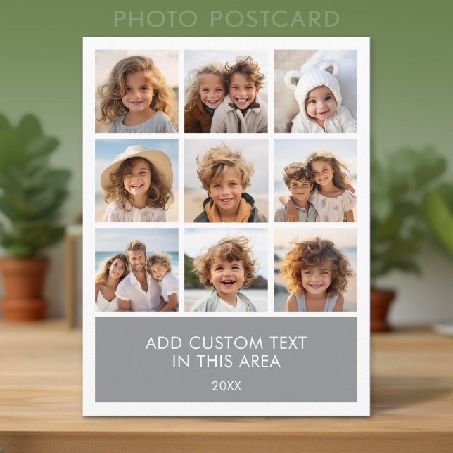 9 Photo Collage Minimalist with Colour Text Box Postcard (Photo Postcard)