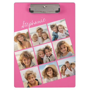 9 Photo Collage - Modern Grid on Pink Background Clipboard