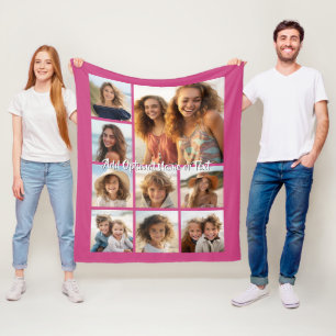 9 Photo Collage - Modern Grid on Pink Background Fleece Blanket