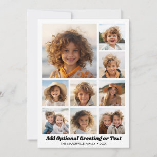 9 Photo Collage - Modern White - Black Chunky Type Holiday Card