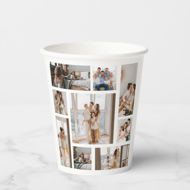 9 Photo Collage Template Personalise Paper Cups (Front)