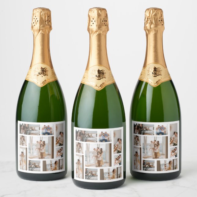 9 Photo Collage Template Personalise  Sparkling Wine Label (Bottles)