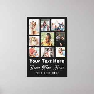 9 Photo Collage with Script Text black white Canvas Print