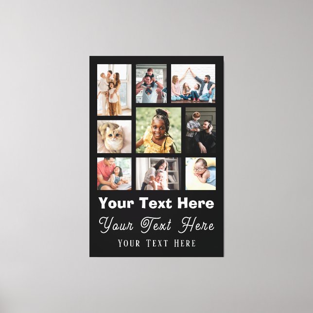9 Photo Collage with Script Text black white Canvas Print (Front)