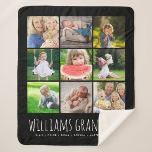9 Photo Collage with Your Grandkids Names   Black Sherpa Blanket