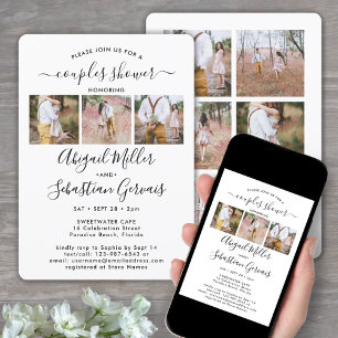 9 Photo Couples Bridal Shower Chic Modern Script Invitation
