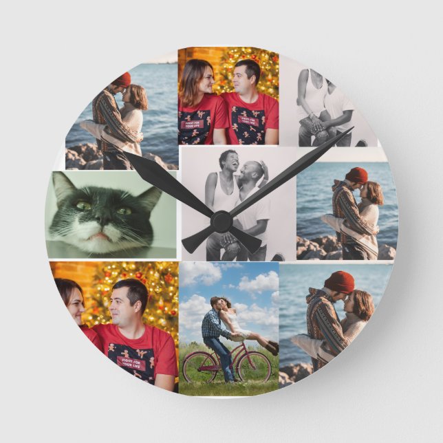 9 Photo Custom Personalised Collage Round Clock (Front)