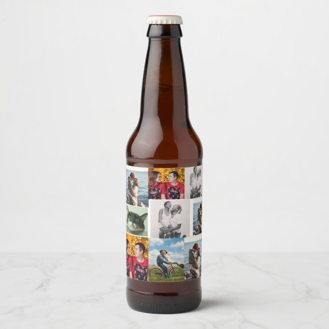9 Photo Custom Personalized Collage Beer Bottle Label (Front)