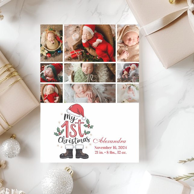 9 Photo Cute Santa Baby 1st Christmas Holiday Card (Creator Uploaded)
