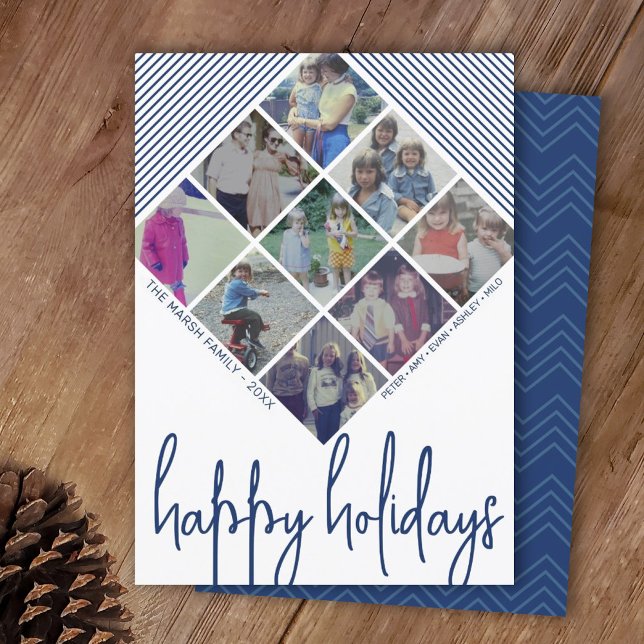 9 Photo Diamond Pattern - Happy Holidays Navy Holiday Card (Creator Uploaded)