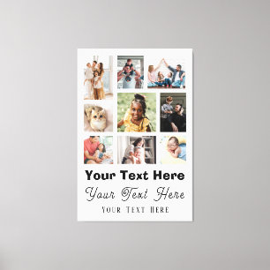 9 Photo Family with Script Text black white Canvas Print