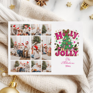 9 Photo Glitter Leopard Bow Holly Jolly Holiday Card