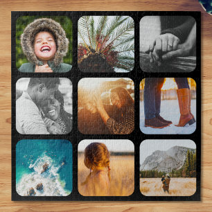 9 Photo Jigsaw Puzzle Template Black Rounded Frame