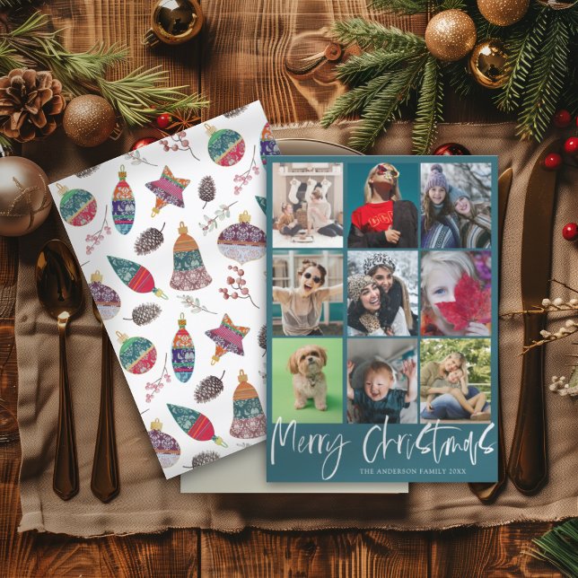 9 Photo Merry Christmas Bauble Pattern  Holiday Card (Creator Uploaded)