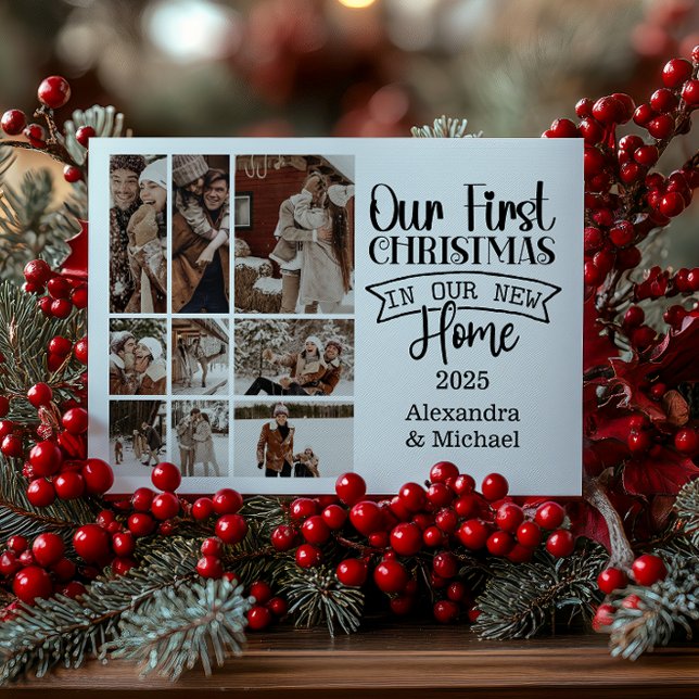 9 Photo Minimalist Christmas First Home Holiday Card (Creator Uploaded)