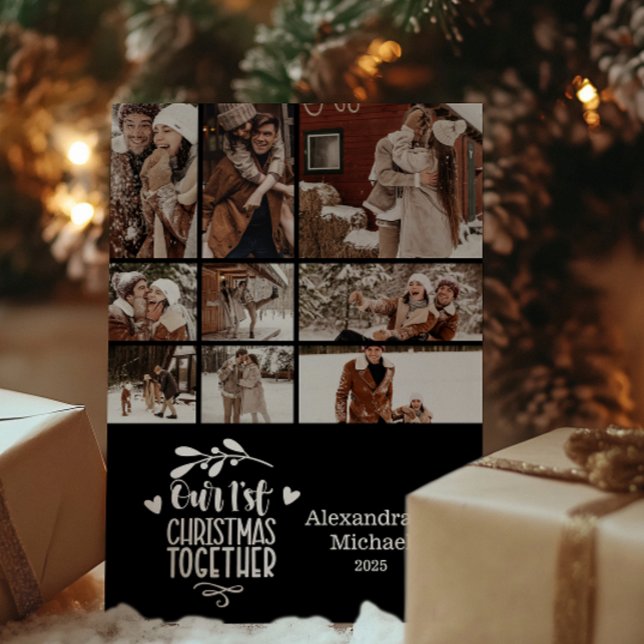 9 Photo Minimalist First Christmas Together Holiday Card (Creator Uploaded)