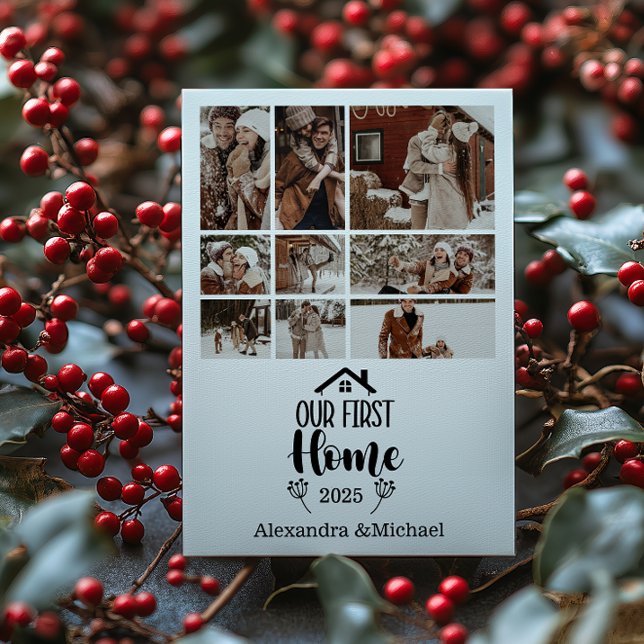 9 Photo Minimialist Christmas Our First Home Holiday Card (Creator Uploaded)