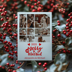 9 Photo Minimialist Merry and Married Holiday Card