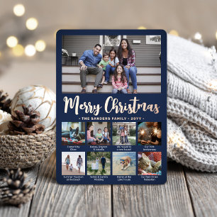 9 Photo Navy Blue Merry Christmas Modern Script