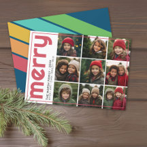 9 Photo Offset - Bold Merry Christmas Retro Stripe