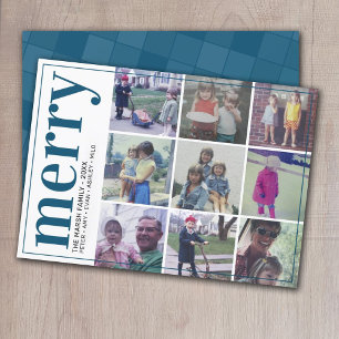 9 Photo Offset - Bold Merry - Dark Denim Blue Holiday Card