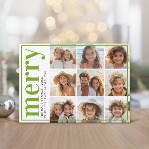 9 Photo Offset - Bold Merry - Green -  Holiday Card