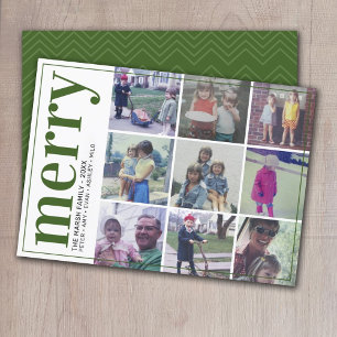 9 Photo Offset - Bold Merry - Olive Green -  Holiday Card