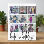 9 Photo Offset - Happy Holidays Black and White - Holiday Postcard<br><div class="desc">FRONT DESIGN: A collage of 9 photos in a simple grid to highlight many pic from the past year. The photo grid is off centre with the family names making a border around the photo collage. A modern look for a holiday photo card with modern accents and "happy holidays" in...</div>