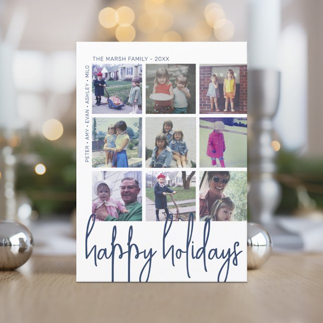 9 Photo Offset - Happy Holidays Navy Holiday Card (9 Photo - Happy Holiday Greeting Card)