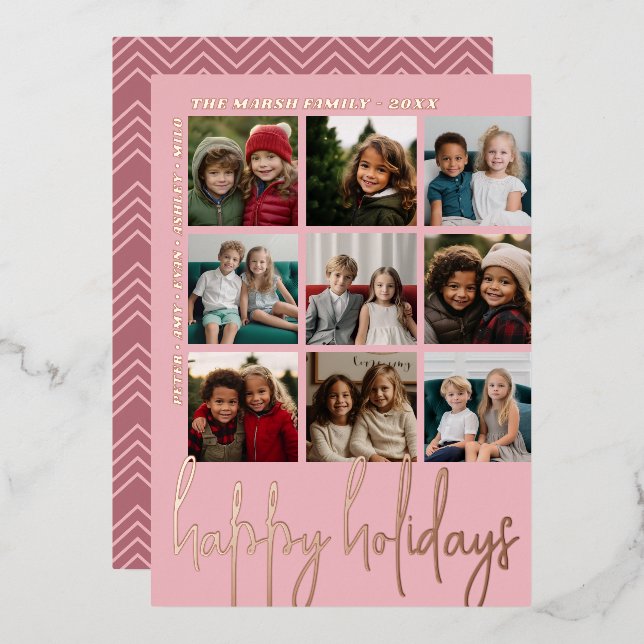 9 Photo Offset - Happy Holidays Script - rose gold (Front/Back)