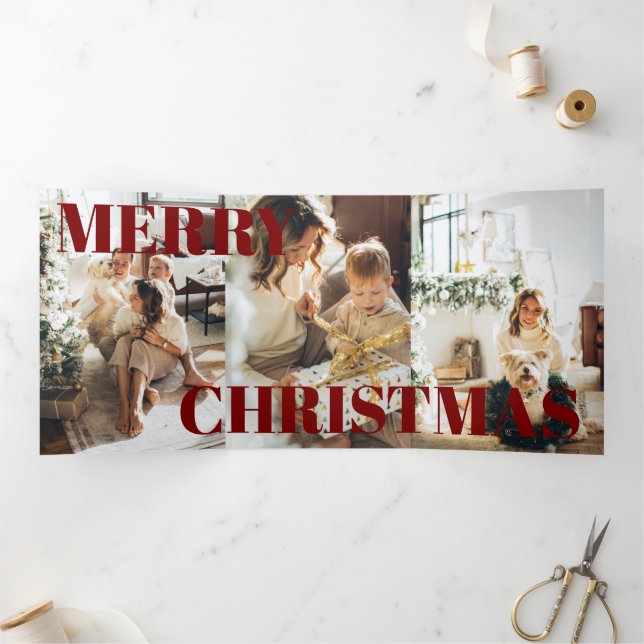 9 Photo Oh What Fun Merry Christmas Personalized Tri-Fold Holiday Card (Inside)