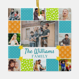 9 Photo Personalised Scrapbook Style Family Ceramic Ornament