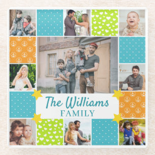 9 Photo Personalised Scrapbook Style Family Glass Coaster