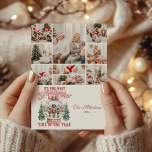 9 Photo Pink  Nutcracker Christmas Wonderland Glob Holiday Card