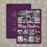 9 Photo Purple Merry Christmas Modern Collage<br><div class="desc">Send stylish joyful greetings and share 9 of your favourite pictures with a custom photo collage purple and gold foil holiday card. All text on this template is simple to customise to include any wording, such as Merry Christmas, Happy Holidays, Seasons Greetings, New Year Cheers etc. (IMAGE PLACEMENT TIP: An...</div>