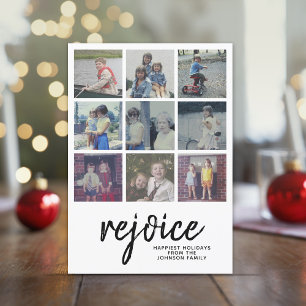 9 Photo Rejoice Minimal Design Christmas Script Holiday Card